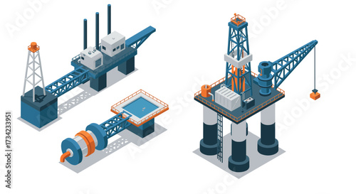 Isometric offshore oil rig and drilling equipment