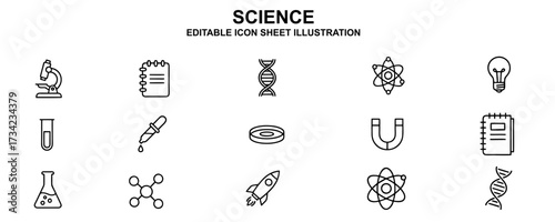 Science Icons Set Explore Biology, Chemistry, Physics, and Scientific Research
