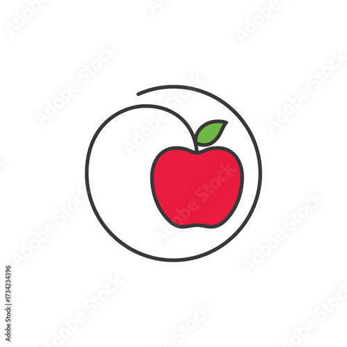 Crisp red apple with a fresh green leaf and bold outline, ideal for orchard branding, healthy snack packaging, or farm-to-table menus. Wholesome, juicy, and naturally inviting