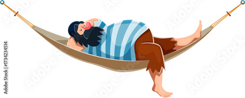 Cartoon pirate and corsair ship crew character relaxing in a hammock. Isolated vector sailor rover personage dressed in a striped shirt, headscarf and torn brown pants radiates laid back carefree vibe