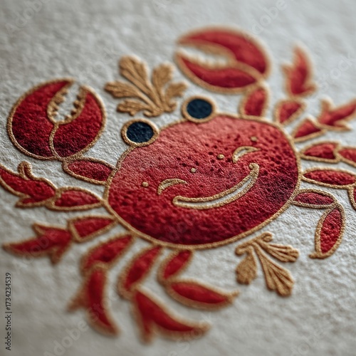Cheerful Crab Illustration with Floral Elements and Vibrant Colors