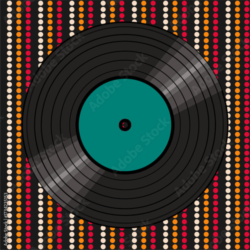 Vinyl disk retro player style illustration vector art decor design 70s, 80s, 90s music pattern