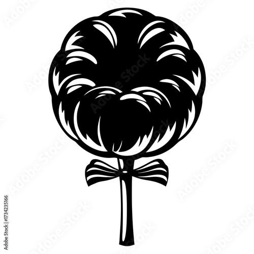 Stylized Black and White Topiary Tree with Bow Graphic Element Design