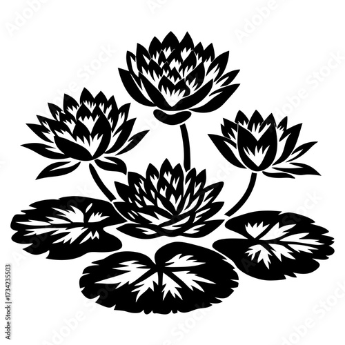 Elegant Black and White Water Lily Arrangement with Bold Artistic Style