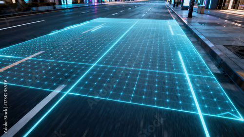 Road covered with technological light
