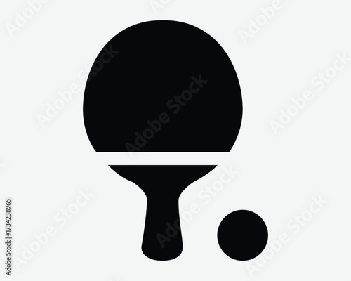 Table Tennis Bat with Ping Pong Ball Shape Icon Sport Equipment Recreational Play Exercise Match Competition Game Sign Symbol Artwork Illustration