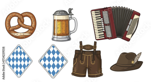 German Oktoberfest Vector Icon Set with Traditional Bavarian Festival Symbols