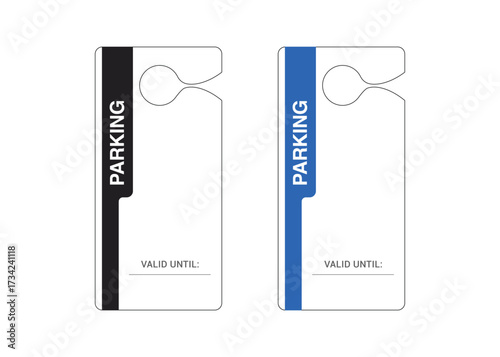 Parking Permit Car Mirror Hanger Template, customizable vehicle pass for reserved parking, events, offices, hotels, apartments, and businesses. Printable, editable, professional design.