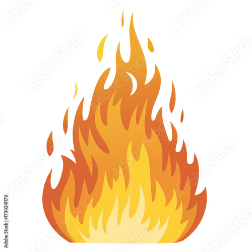 Stylized cartoon illustration of vibrant orange and yellow flames isolated on a white background