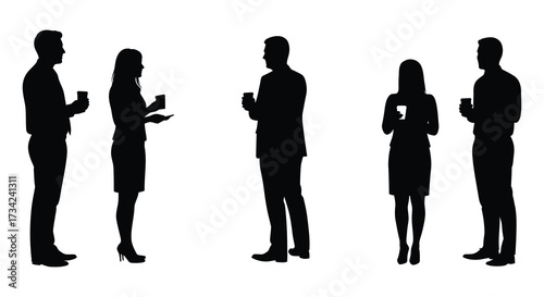 Group of people standing and talking a striking black silhouette