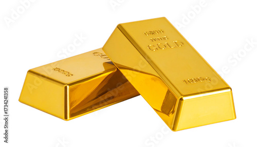  Two gold bar pile arrangements isolated on transparent background