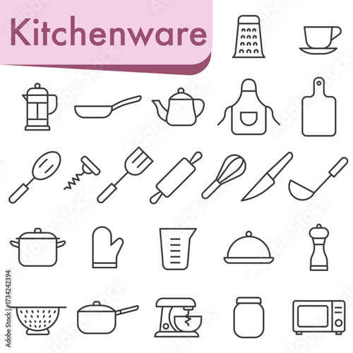 A set of kitchen utensil icons. For mobile apps, food blogs, and restaurant menu design.
