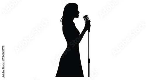 A woman singing into a vintage microphone a striking dark silhouette