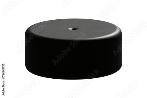 High-quality 3D rendered illustration of a solid black cylindrical object with smooth rounded edges ,The design features realistic lighting, shadows, and reflections,highlighting its depth and details