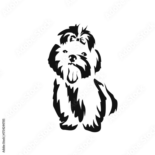 Vector drawing of a dog. Black and white gestalt design of a funny pet. Little doggy. Cute animal illustration. Postcard for International Dog Day	
