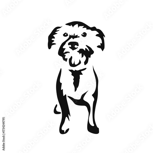 Vector drawing of a dog. Black and white gestalt design of a funny pet. Little doggy. Cute animal illustration. Postcard for International Dog Day	
