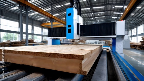 High-Tech CNC Machine Cutting Wood in Modern Factory Environment