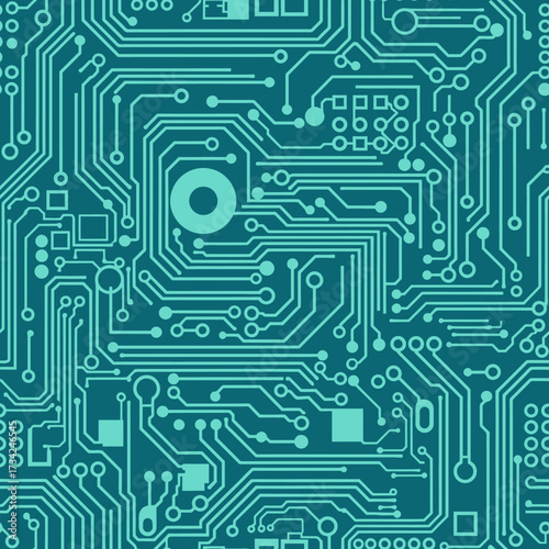 Intricate Teal Electronic Circuit Board Pattern Illustration. EPS Editable