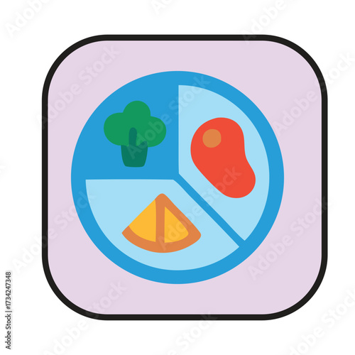 Visual representation of a balanced diet on a plate icon for health and nutrition