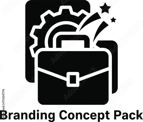 Business branding concept pack with briefcase and gears