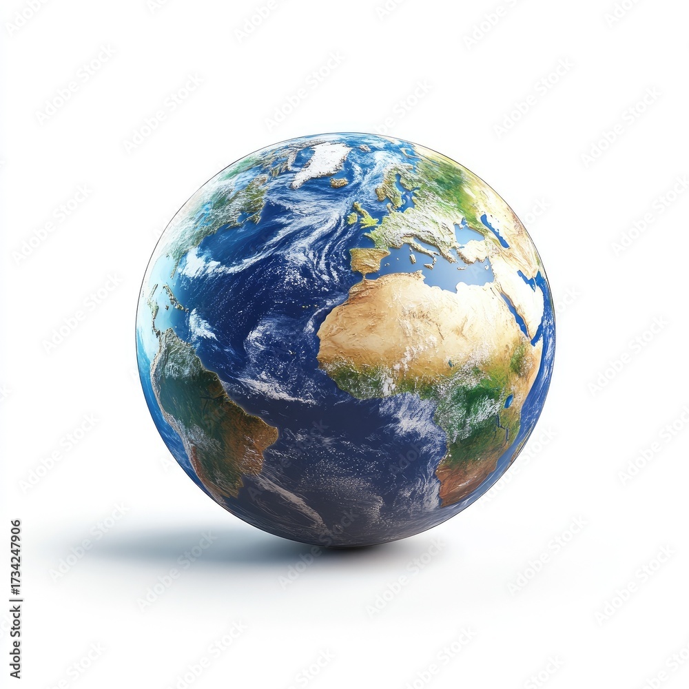 Fototapeta premium Detailed, realistic 3D model of Earth,?isolated on white