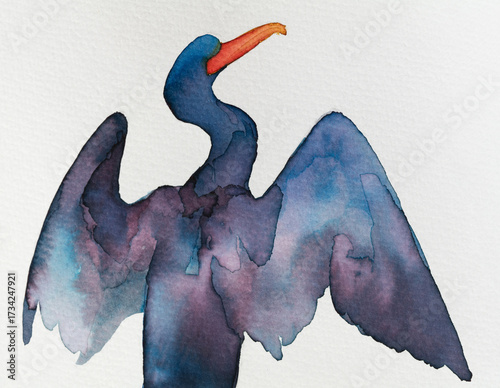 Wallpaper Mural Vibrant watercolor painting of a majestic Phalacrocorax with striking colors and dynamic pose Torontodigital.ca