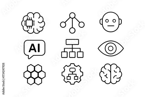 Linear icons of ai concepts: neural networks, machine learning, and data structures