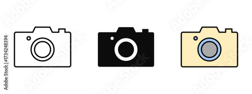 Camera icon in stroke, fill, and color style with a white background, perfect for photography, media, and creative design use.
