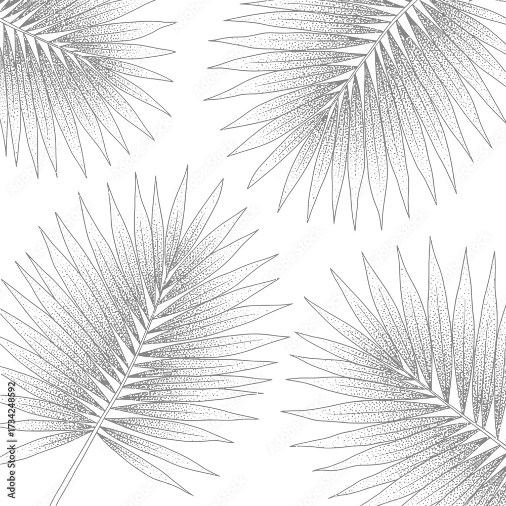 Obraz premium Symmetrical black and white line art of tropical palm leaves pattern. EPS Editable
