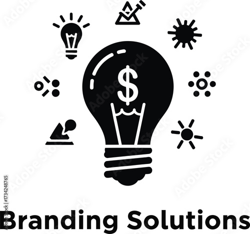 Lightbulb with dollar sign and branding icons