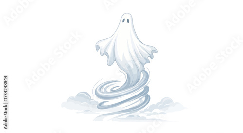 Cartoon Ghost Vector Illustration Emerging from a Swirling Vortex for Halloween Design