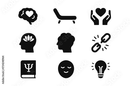 Mental health icons: wellness, relaxation, and mindfulness set