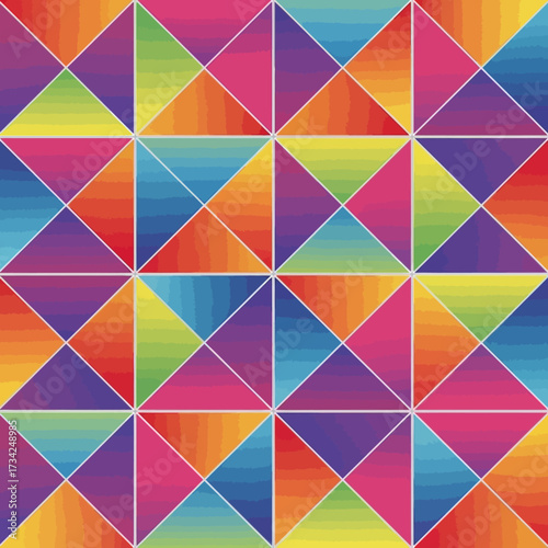 Vibrant Rainbow Gradient Triangles Geometric Seamless Pattern Background. EPS Editable