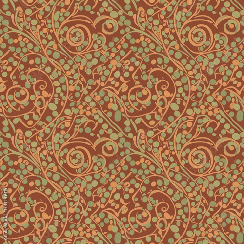 Vintage ornamental pattern with swirling vines and dots. EPS Editable