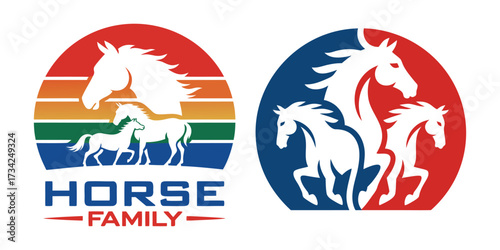 Creative wild mustang illustration with galloping stallion silhouette in colorful gradient modern abstract vector design