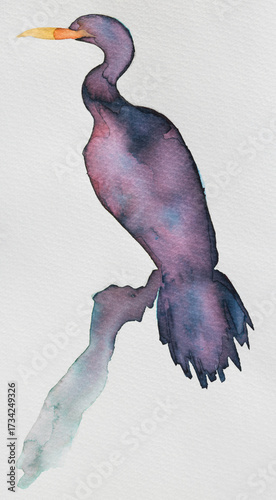 Wallpaper Mural Vibrant watercolor painting of a Phalacrocorax perched gracefully on a branch at sunset Torontodigital.ca