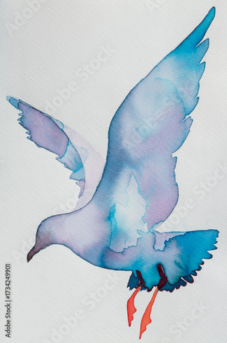 Wallpaper Mural Two elegantly painted seagulls stand close to each other, showcasing gentle brush strokes and delicate colors. The artwork features soft pastels that blend beautifully against the light background. Torontodigital.ca