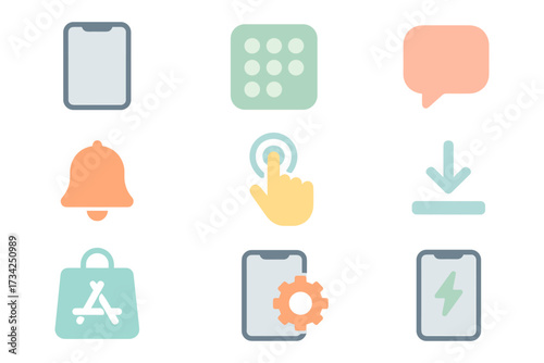 Colorful minimalistic app icons set for user interface design