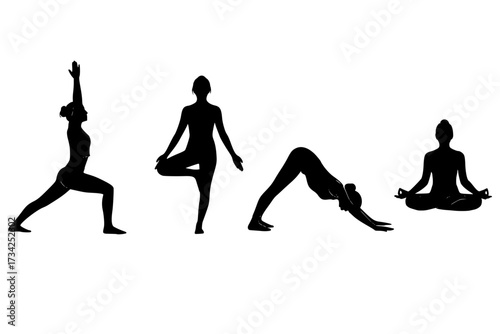 Collection of Elegant Vector Silhouettes of Yoga and Meditation Poses