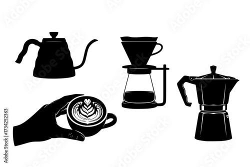  Cafécore at Home: A Vector Silhouette Set of Coffee Making Equipment