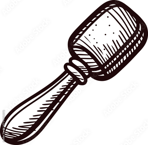 Hand drawn wooden mallet illustration isolated on white background vintage engraving line art tool design