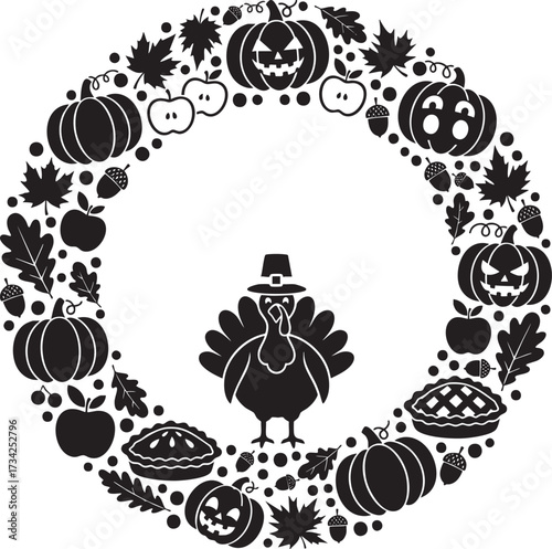 Thanksgiving and Halloween Wreath Illustration