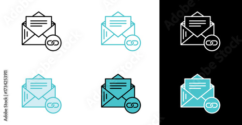 Mail Message with Hyperlink icon for online document delivery in line and fill style
