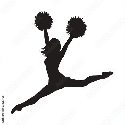 cheerleader performing a jump split, vector silhouette 