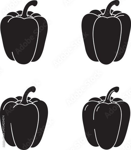 Four black silhouette illustrations of bell peppers on a white background