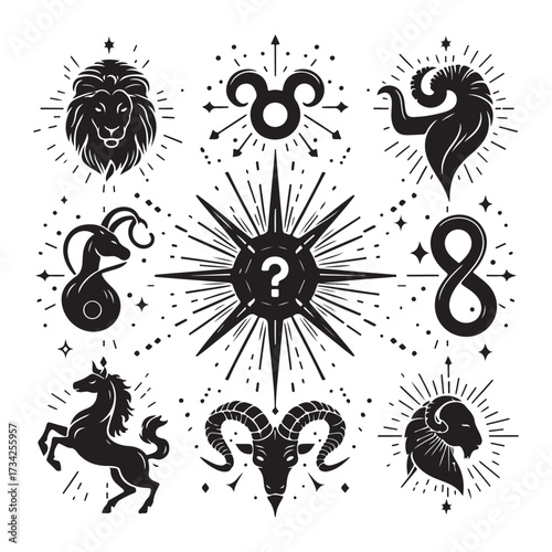 Zodiac Sign  Silhouettes  of a white background 
