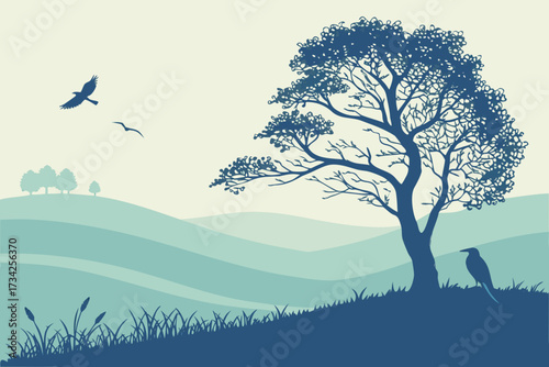 Hare and Tortoise Fable Scene Vector - Monochrome Line Art Graphic