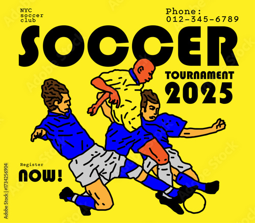 Line drawing of a young soccer player for an advertising poster. Illustration graphic design.