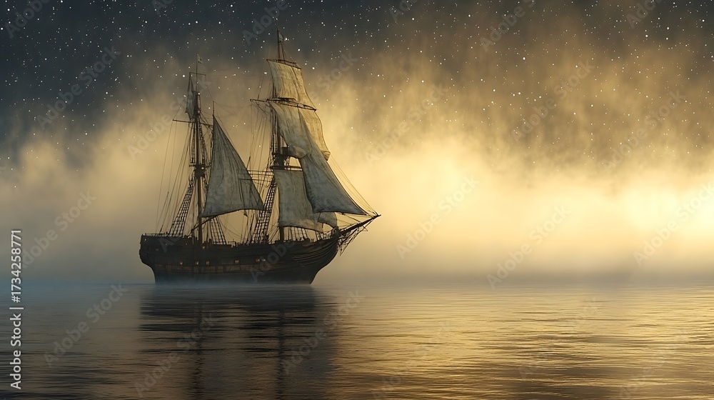 Fototapeta premium sailing ship in the sunset