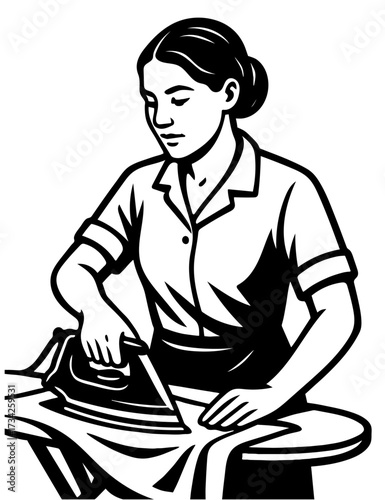 Woman ironing clothes at home in a clean, organized space